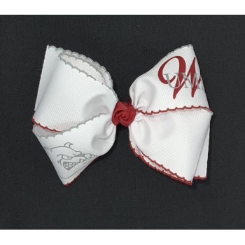UMS-Wright (White) / Cranberry-Gray Pico Stitch Bow - 6 Inch